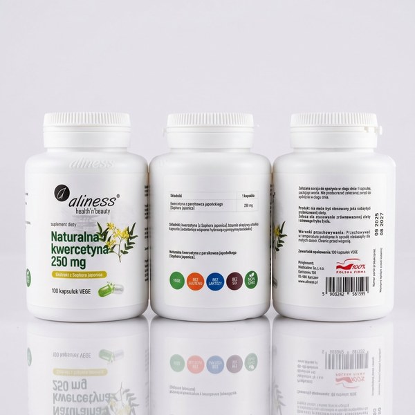 Aliness Naturalna Kwercetyna 250 mg 100 kapsułek — etykieta