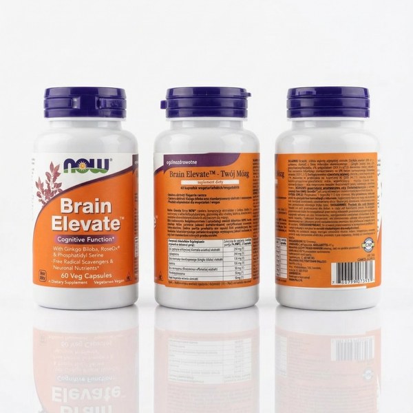 NOW Foods Brain Elevate 60 kapsułek — etykieta