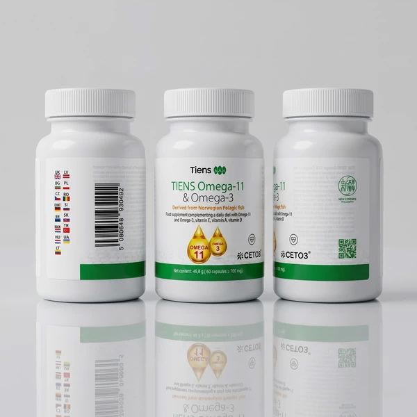 TIENS Omega-11 i Omega-3 60 kapsułek — etykieta